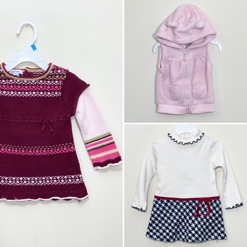 Sweater Dresses and Coat Baby 18m two dresses and pink vest with ears Fair Isle